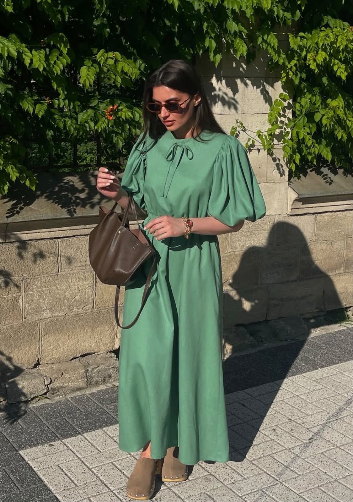 Emerald Grace Puff Sleeve Maxi Dress