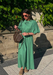 Emerald Grace Puff Sleeve Maxi Dress
