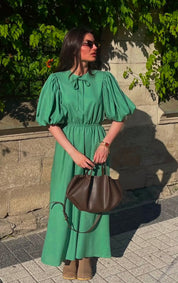 Emerald Grace Puff Sleeve Maxi Dress