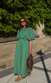 Emerald Grace Puff Sleeve Maxi Dress