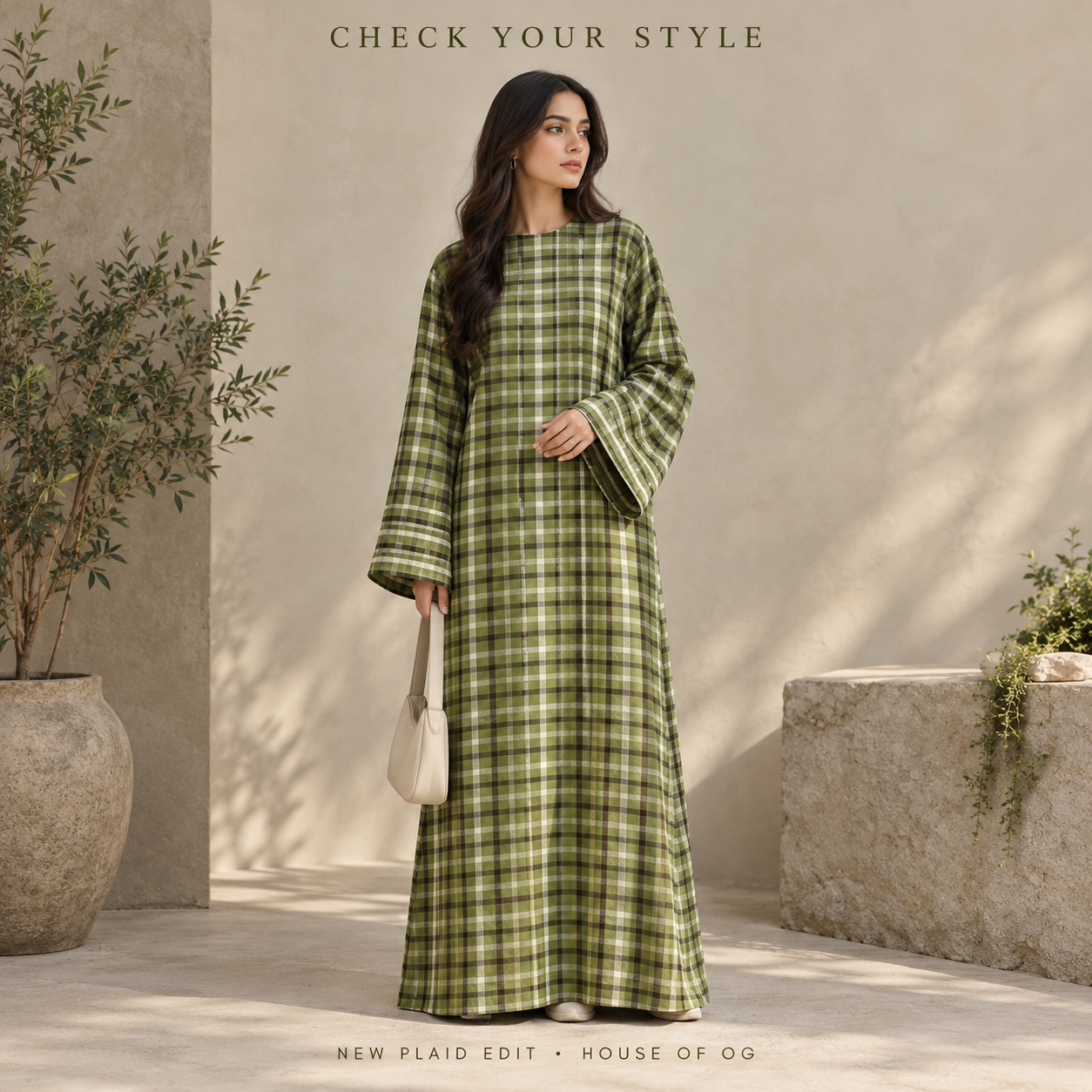 Women's Plaid Maxi Dress with Wide Sleeves | House of OG