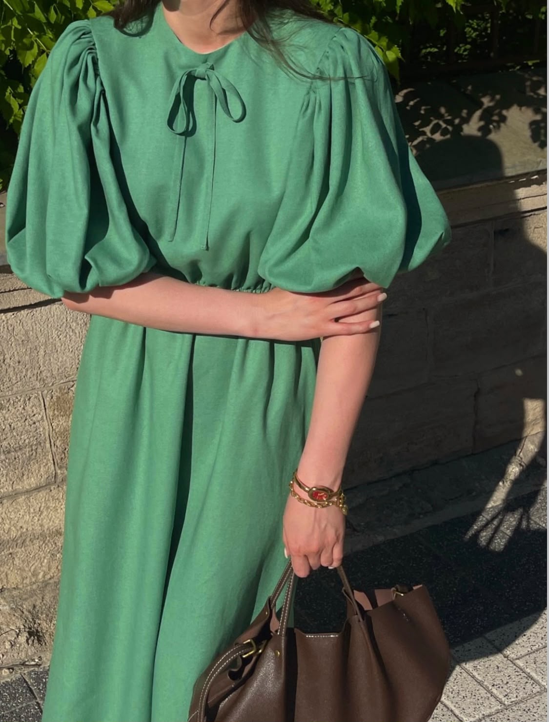 Emerald Grace Puff Sleeve Maxi Dress