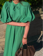 Emerald Grace Puff Sleeve Maxi Dress
