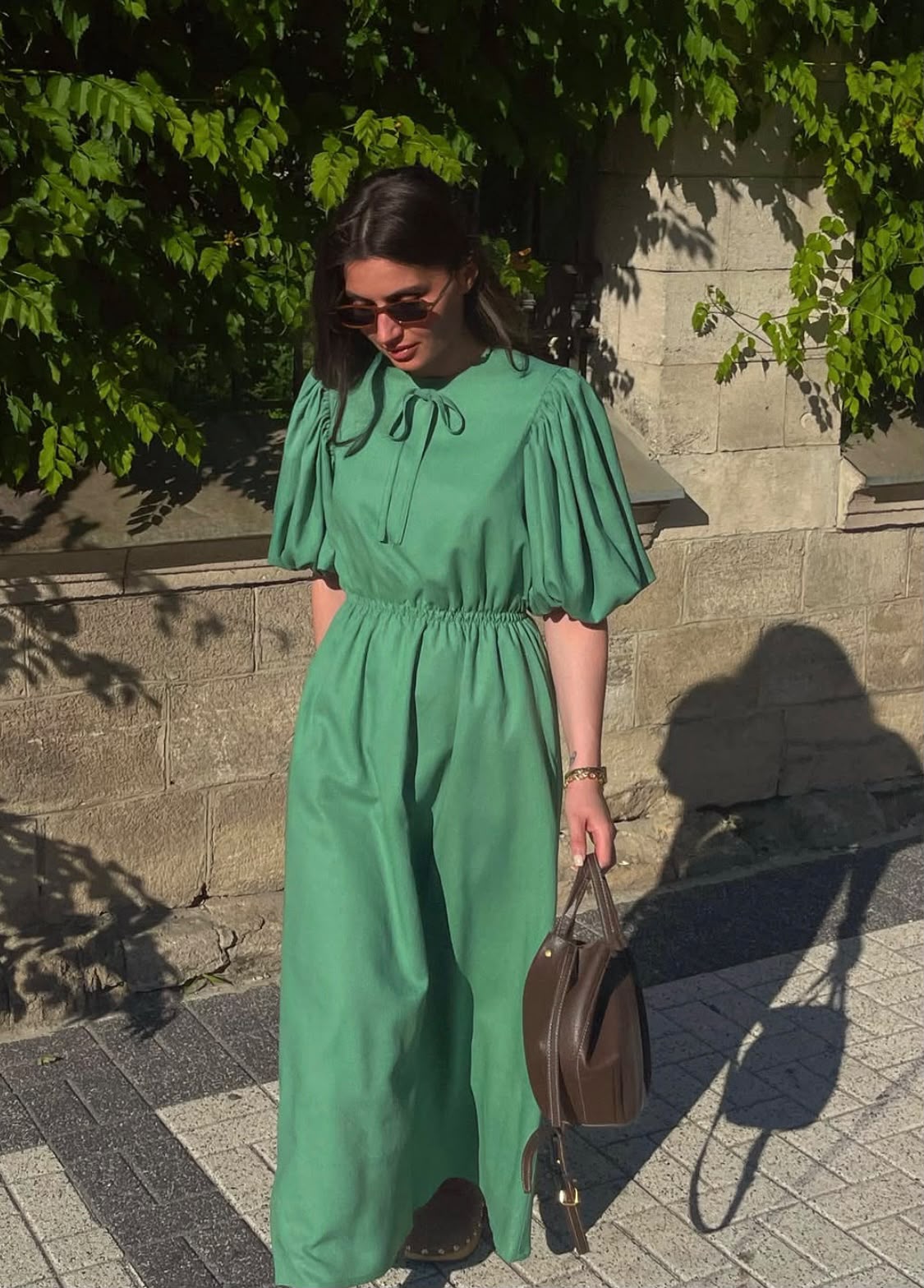 Emerald Grace Puff Sleeve Maxi Dress