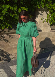 Emerald Grace Puff Sleeve Maxi Dress