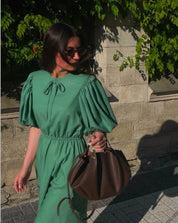 Emerald Grace Puff Sleeve Maxi Dress