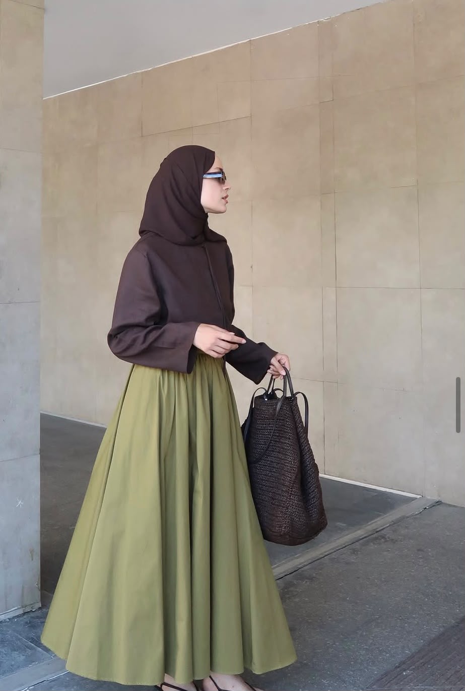 Olive Green Maxi Skirt & Brown Top Set | House of OG