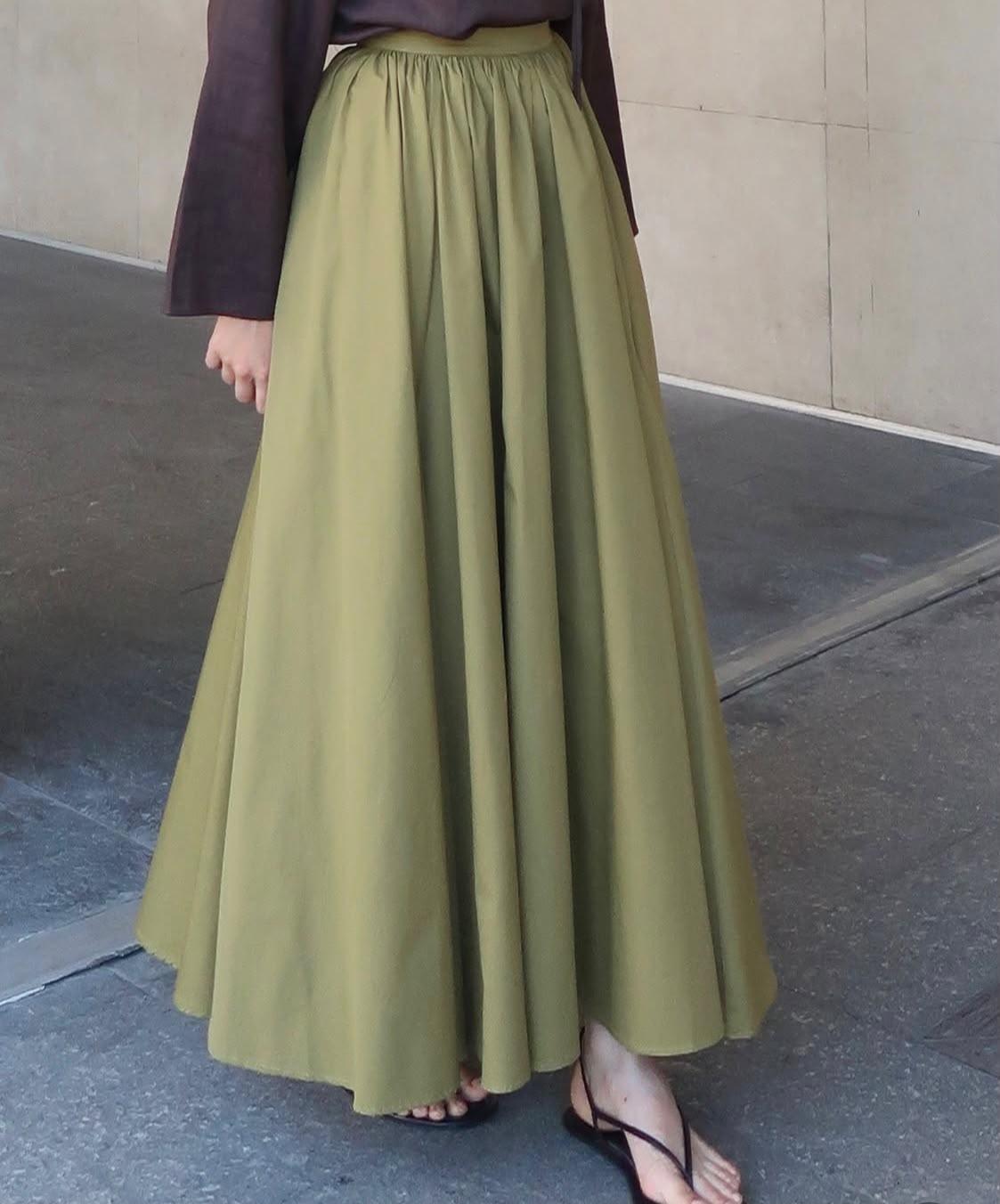Olive Green Maxi Skirt & Brown Top Set | House of OG