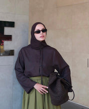 Olive Green Maxi Skirt & Brown Top Set | House of OG