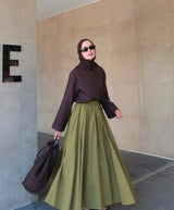 Olive Green Maxi Skirt & Brown Top Set | House of OG