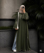 Navy Blue Embroidered Maxi Dress | Modest Flared Abaya