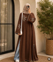 Navy Blue Embroidered Maxi Dress | Modest Flared Abaya