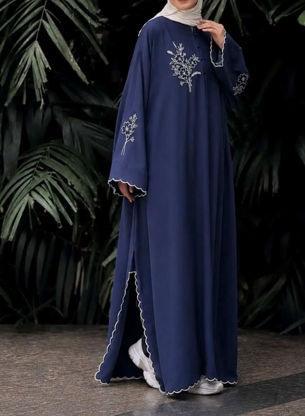 Navy Blue Embroidered Maxi Dress | Modest Abaya Style
