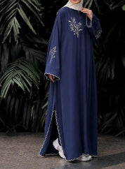 Navy Blue Embroidered Maxi Dress | Modest Abaya Style