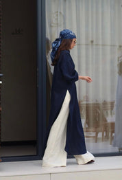 Navy Blue Shirt Style Long Dress | Modest Maxi