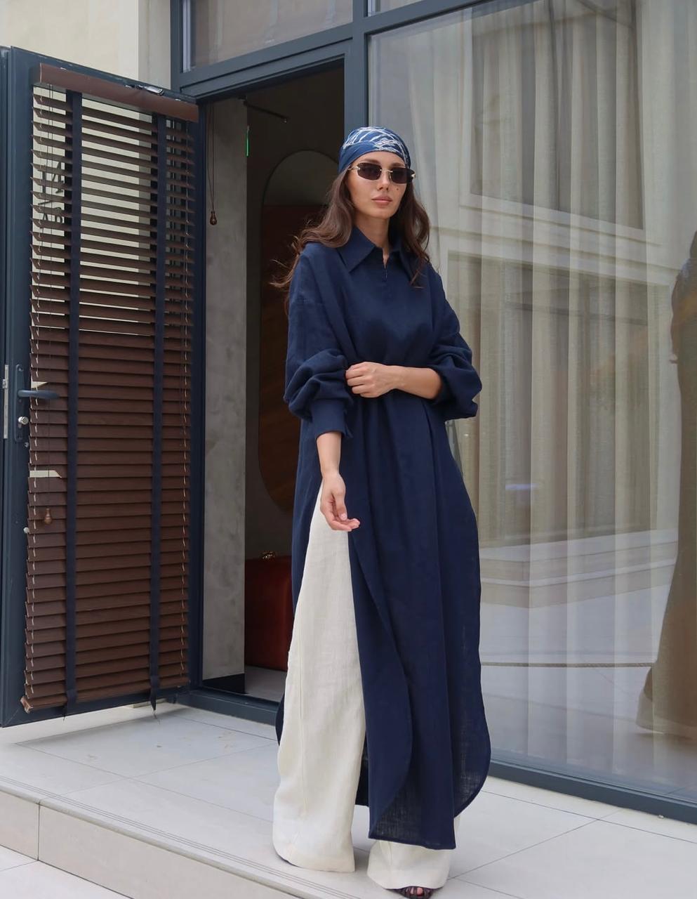 Navy Blue Shirt Style Long Dress | Modest Maxi