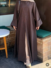 Brown Long Abaya Overcoat with Lining | House of OG