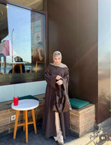 Brown Long Abaya Overcoat with Lining | House of OG