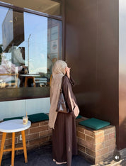 Brown Long Abaya Overcoat with Lining | House of OG
