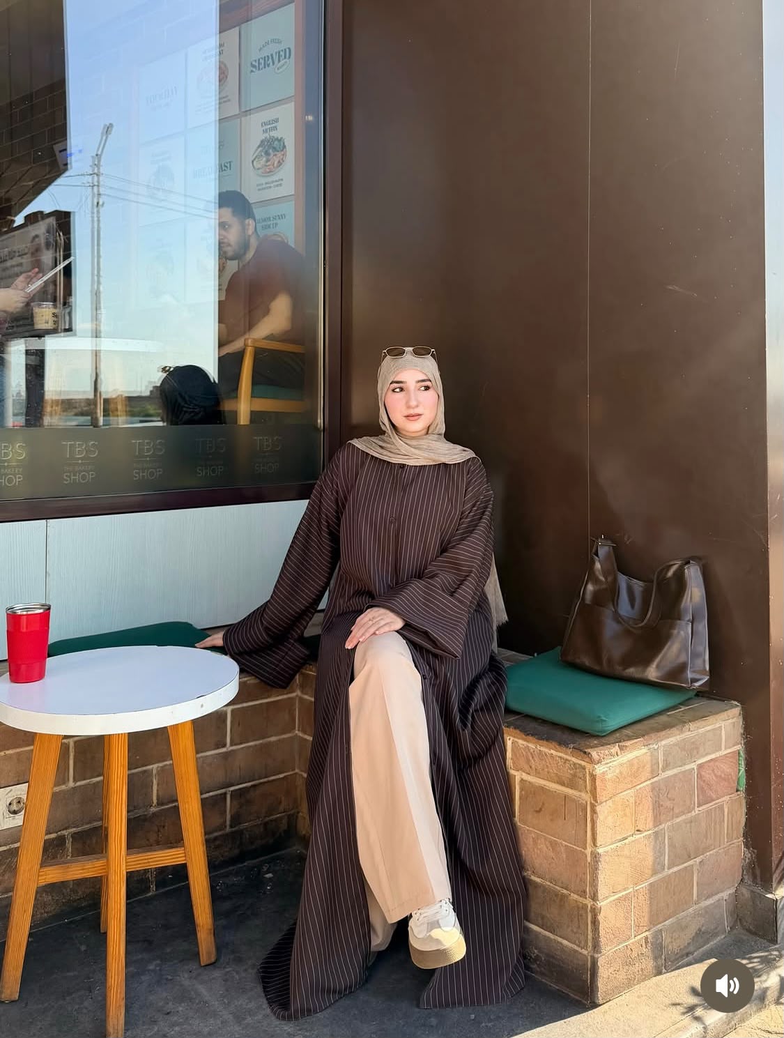 Brown Long Abaya Overcoat with Lining | House of OG