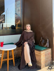 Brown Long Abaya Overcoat with Lining | House of OG