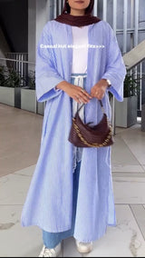 Blue Long Abaya Overcoat with Lining | House of OG