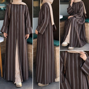Brown Long Abaya Overcoat with Lining | House of OG