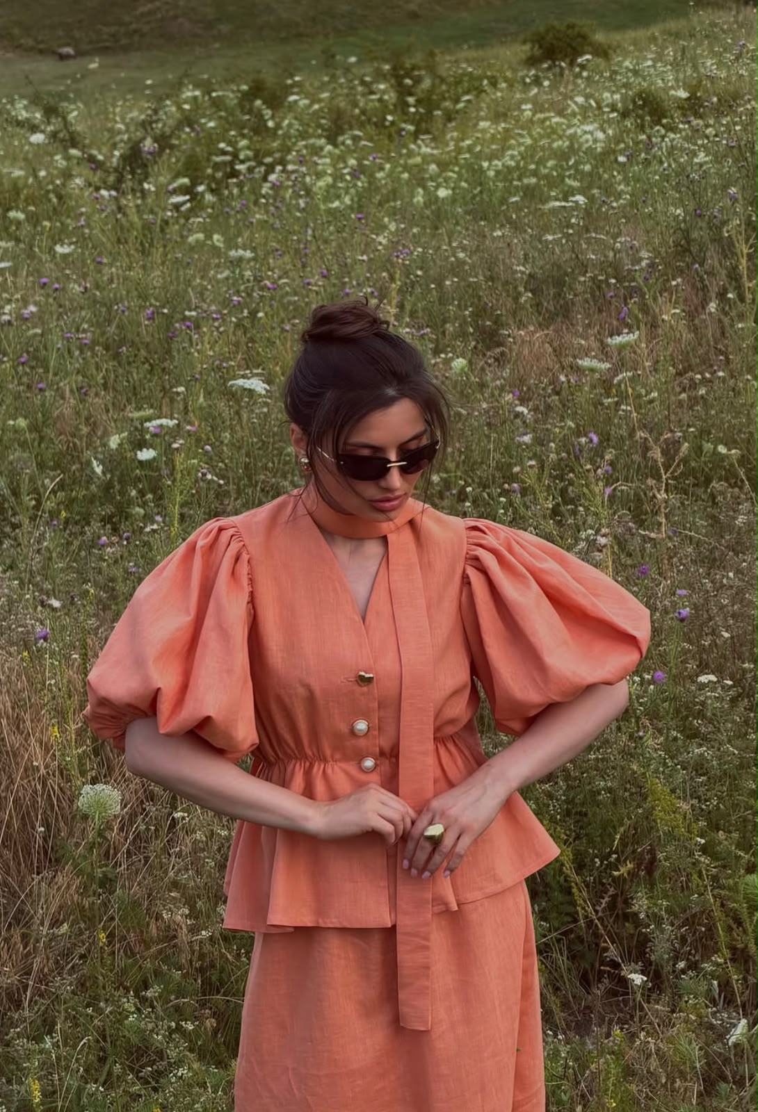 Coral Bloom Puff Sleeve Skirt Set | House of OG