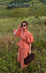 Coral Bloom Puff Sleeve Skirt Set | House of OG