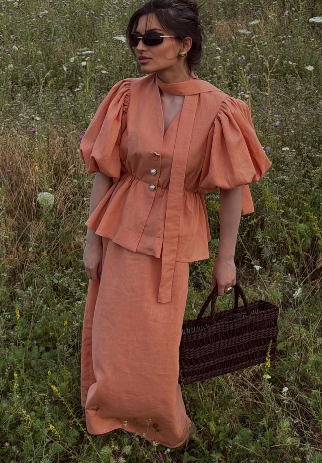 Coral Bloom Puff Sleeve Skirt Set | House of OG