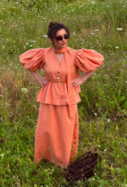 Coral Bloom Puff Sleeve Skirt Set | House of OG