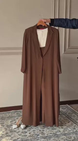 The Luxe Brown 3-Piece Set with Long Overcoat | House of OG