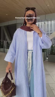 Blue Long Abaya Overcoat with Lining | House of OG
