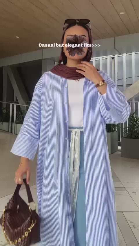 Blue Long Abaya Overcoat with Lining | House of OG